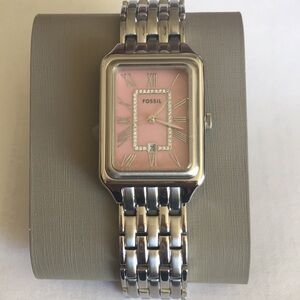 Fossil Silver and Pink Rectangular Watch